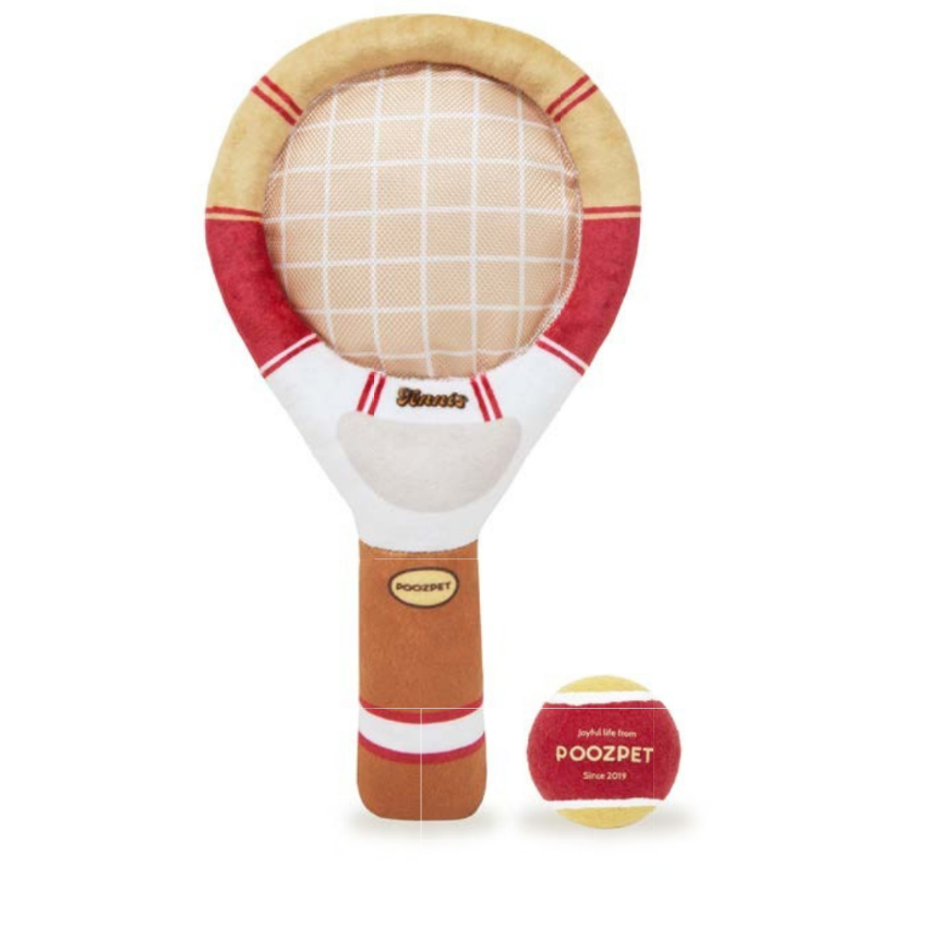POOZPET Tennis Racket with Tennis Ball Dog Toy (Red)