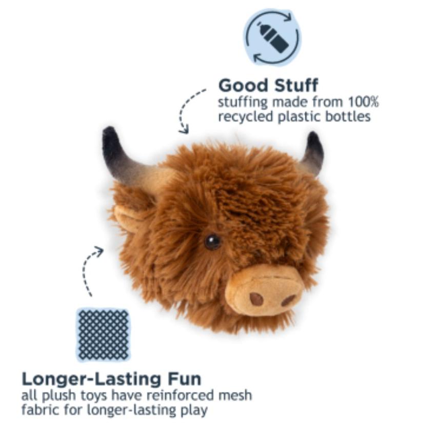 Tall Tails - Plush Toy - Highland Cow Head w/ Spike Ball Squeaker - 4"
