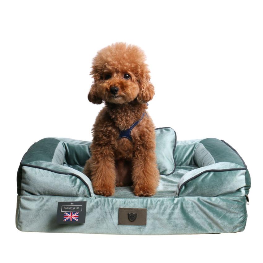 Sydney & Co - Memory Foam Pet Bed - Blue Herringbone