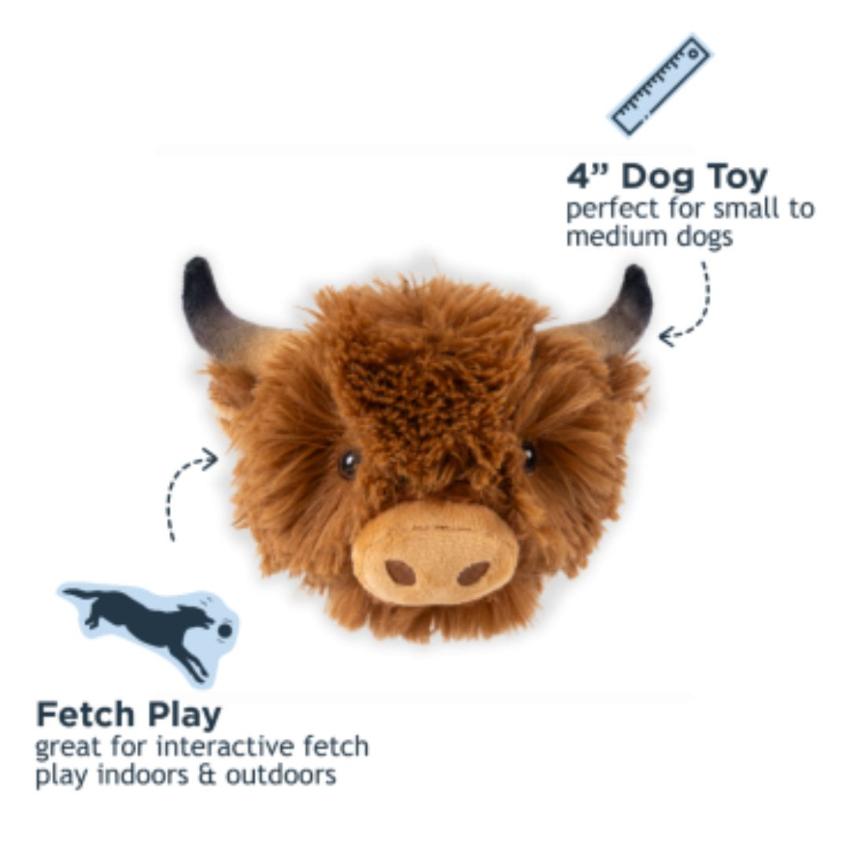Tall Tails - Plush Toy - Highland Cow Head w/ Spike Ball Squeaker - 4"