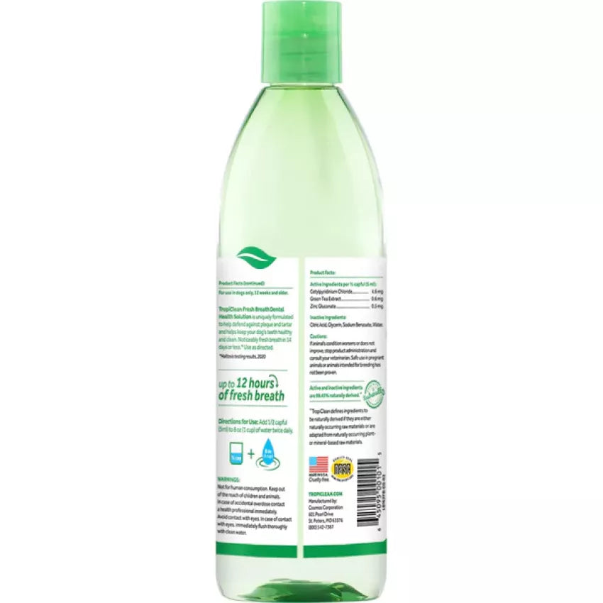 TropiClean Fresh Breath Dental Health Solution for Dogs (16oz / 473ml)