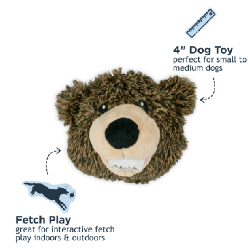 Tall Tails - Plush Toy - Grizzly Head w/ Spike Ball Squeaker - 4"