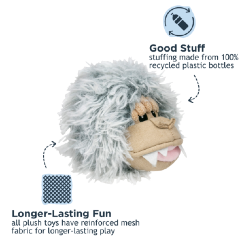 Tall Tails - Plush Toy - Yeti Head w/ Spike Ball Squeaker - 4"