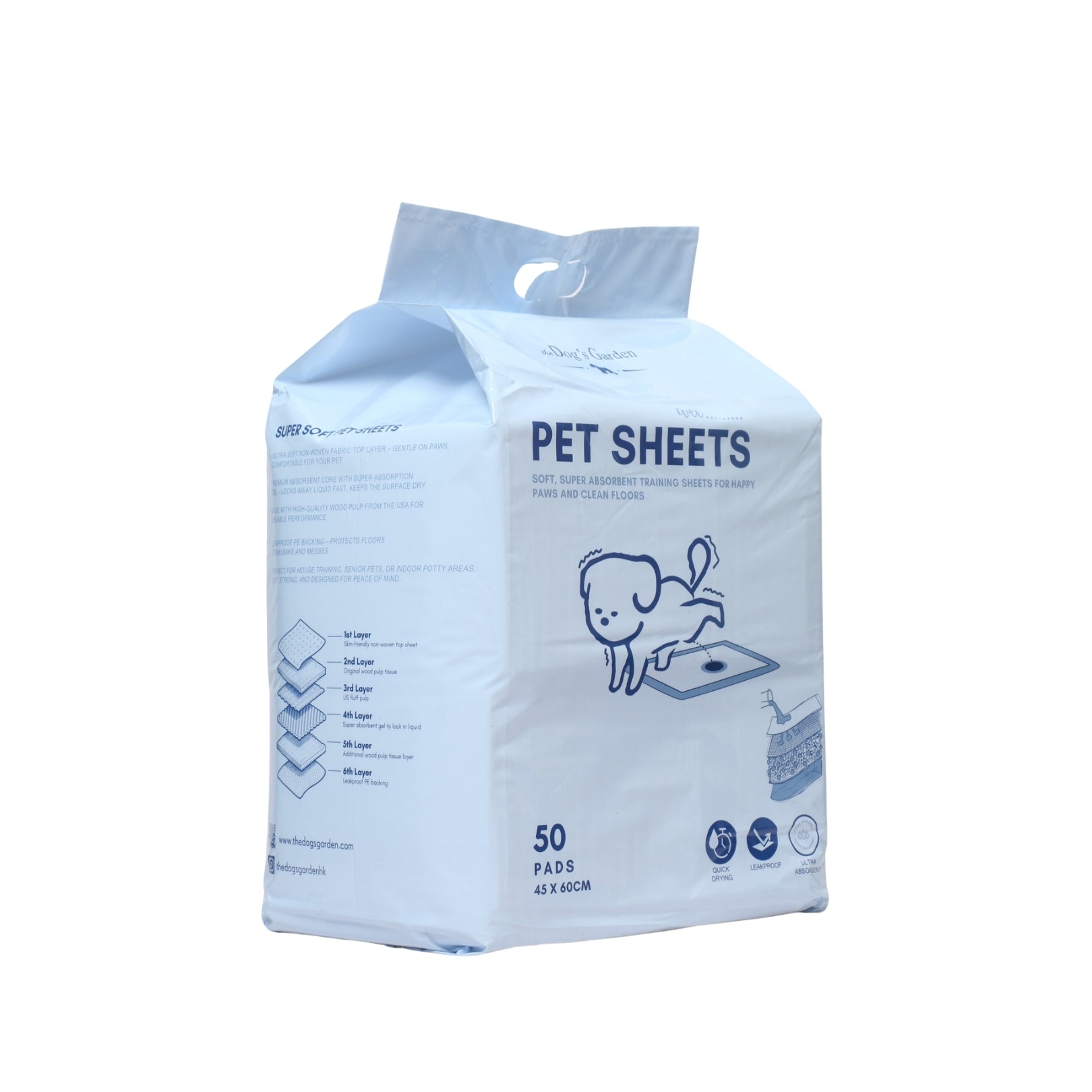 the Dog's Garden Pet Training Pads - 45x60cm (50 Sheets)