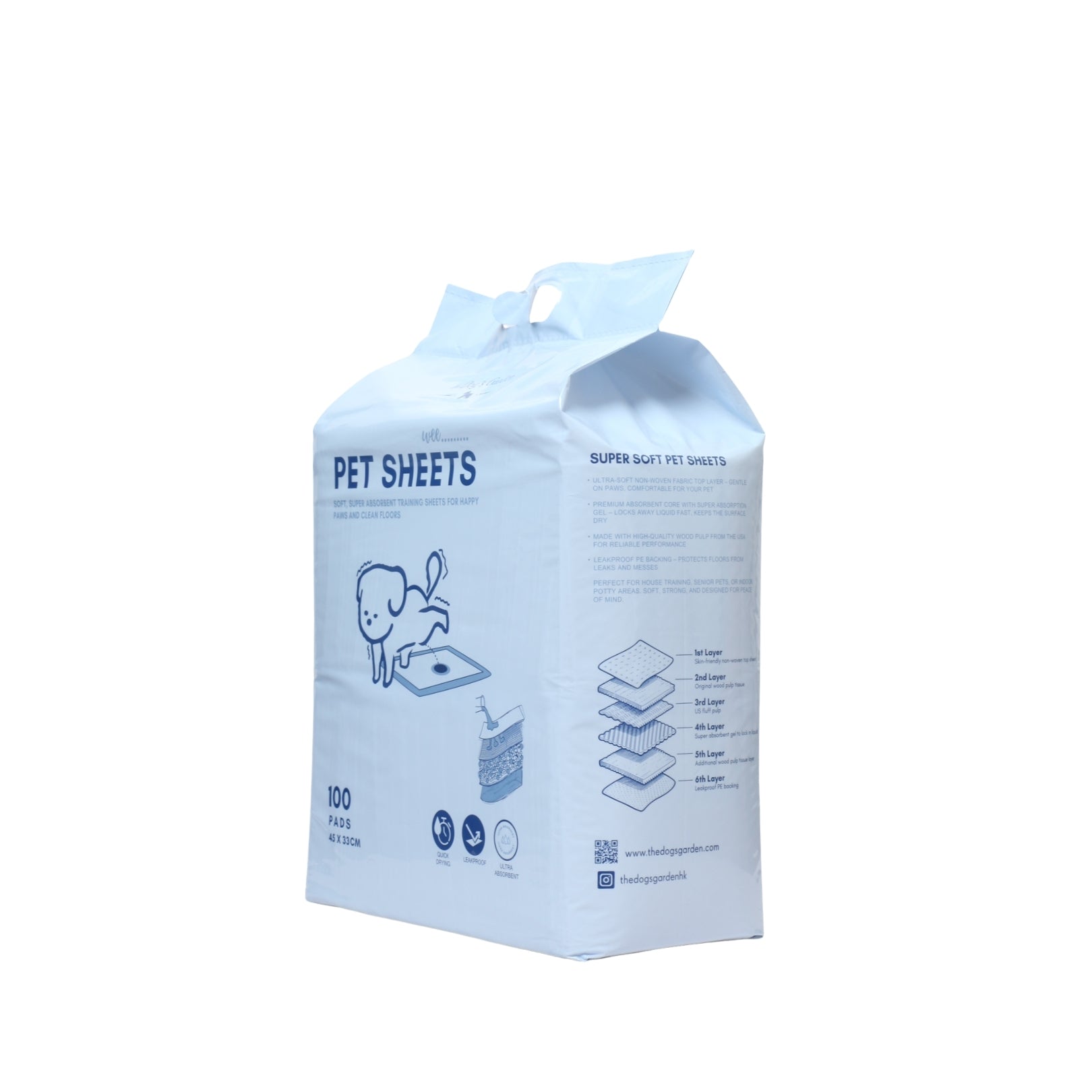 the Dog's Garden Pet Training Pads - 33x45cm (100 Sheets)