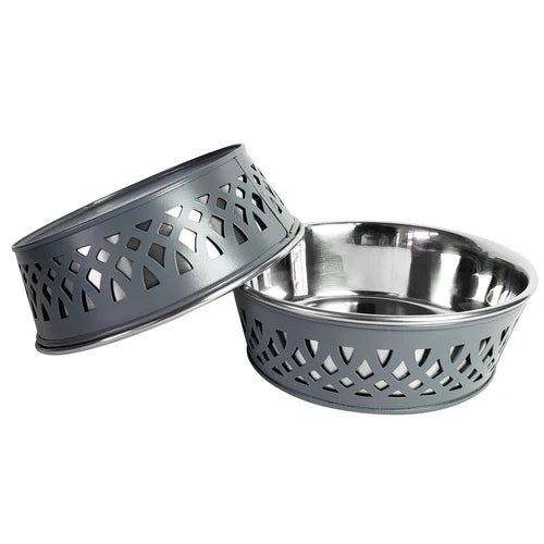 Jojo Modern Pets - Farmhouse Punchout Stainless Bowl - Grey 16oz