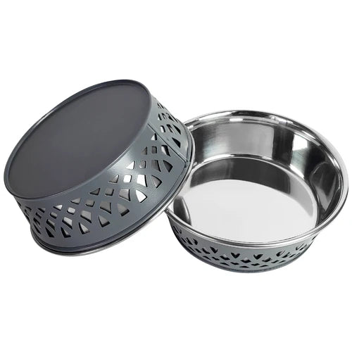 Jojo Modern Pets - Farmhouse Punchout Stainless Bowl - Grey 16oz