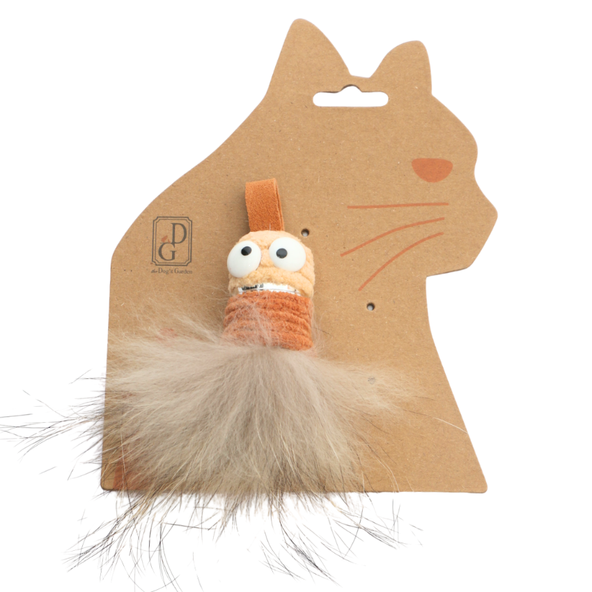 the Dog's Garden - Cat Teaser Wand Refill - Dark Fox Fur with Leather and Squeak Sound