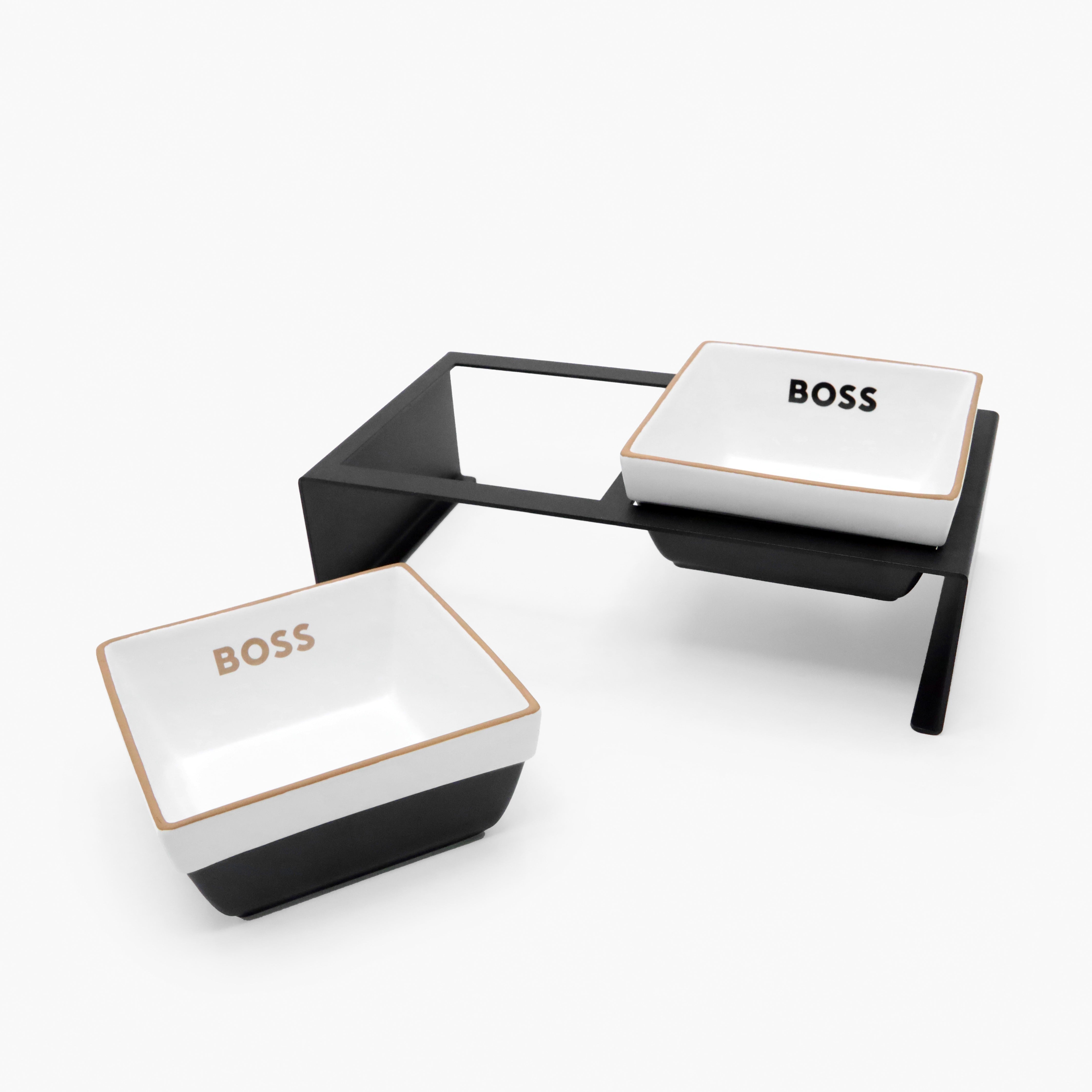 BOSS Dog Twin Ceramic Bowls with Stand