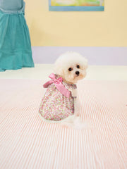 Dog Floral Satin Bow Dress