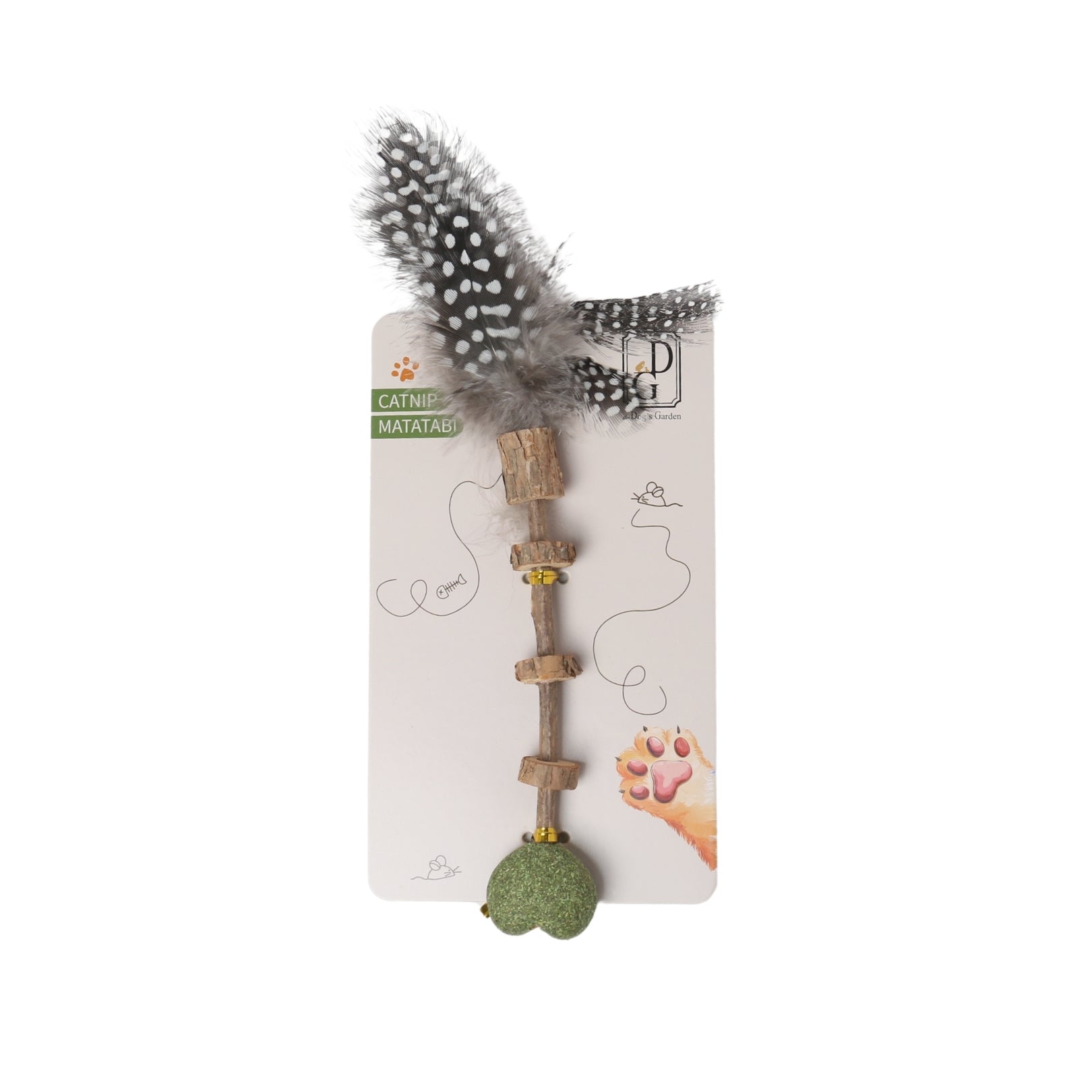 the Dog's Garden - Cat toy - Catnip heart on matatabi stick and feather