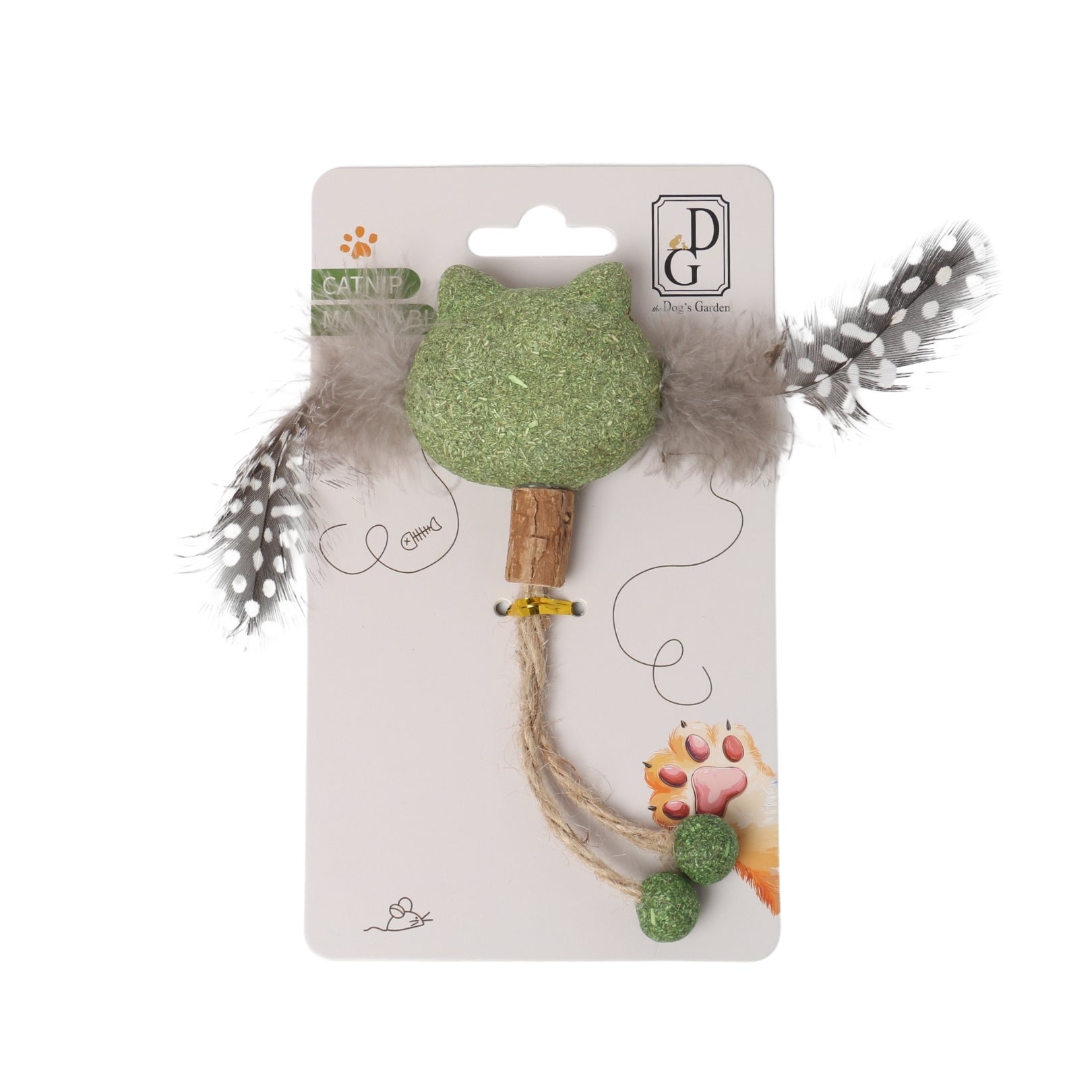 the Dog's Garden - Cat toy - Catnip cat head with matatabi block, hemp rope, catnip balls