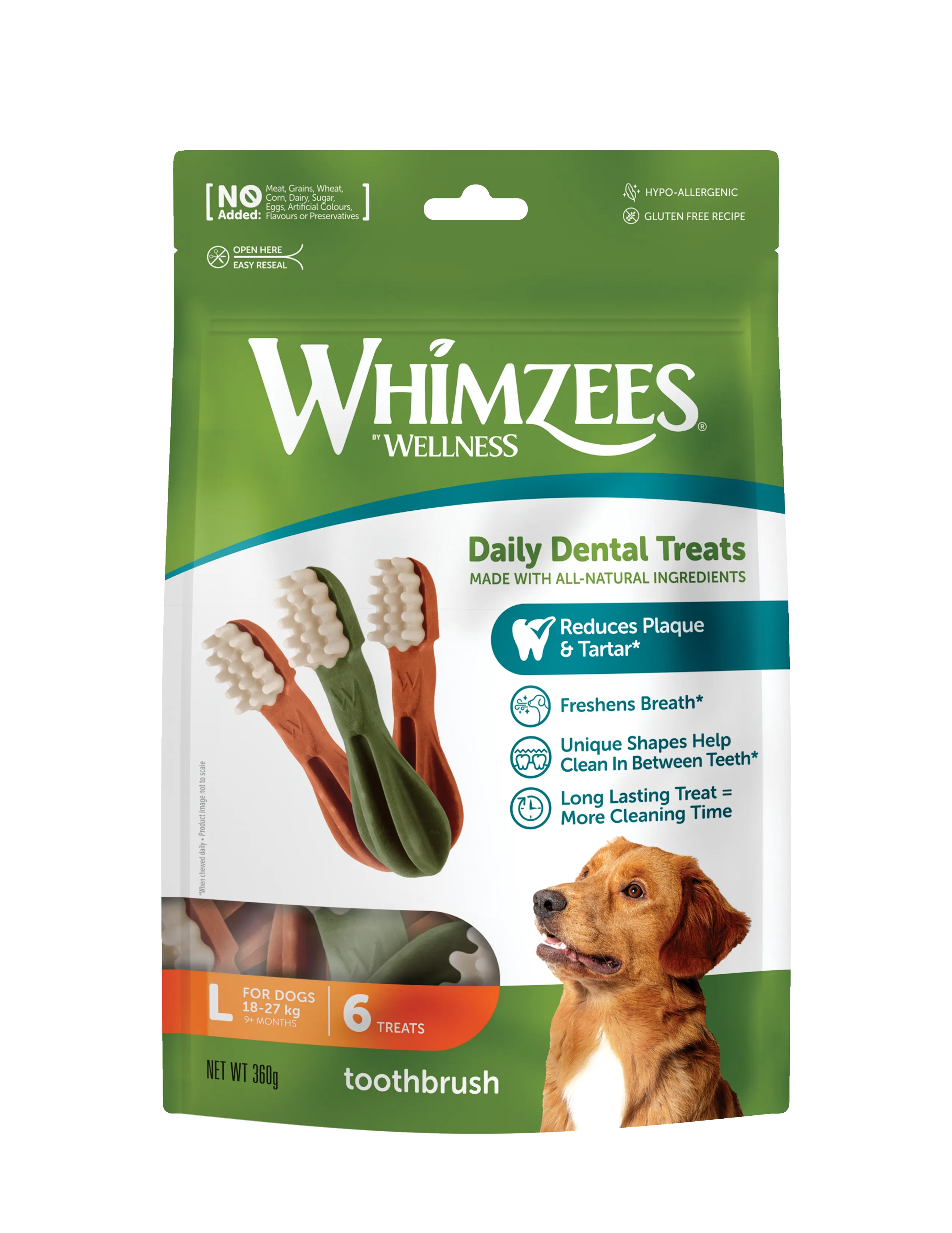 Whimzees Toothbrush Dental Dog Treats - Large (6pcs)