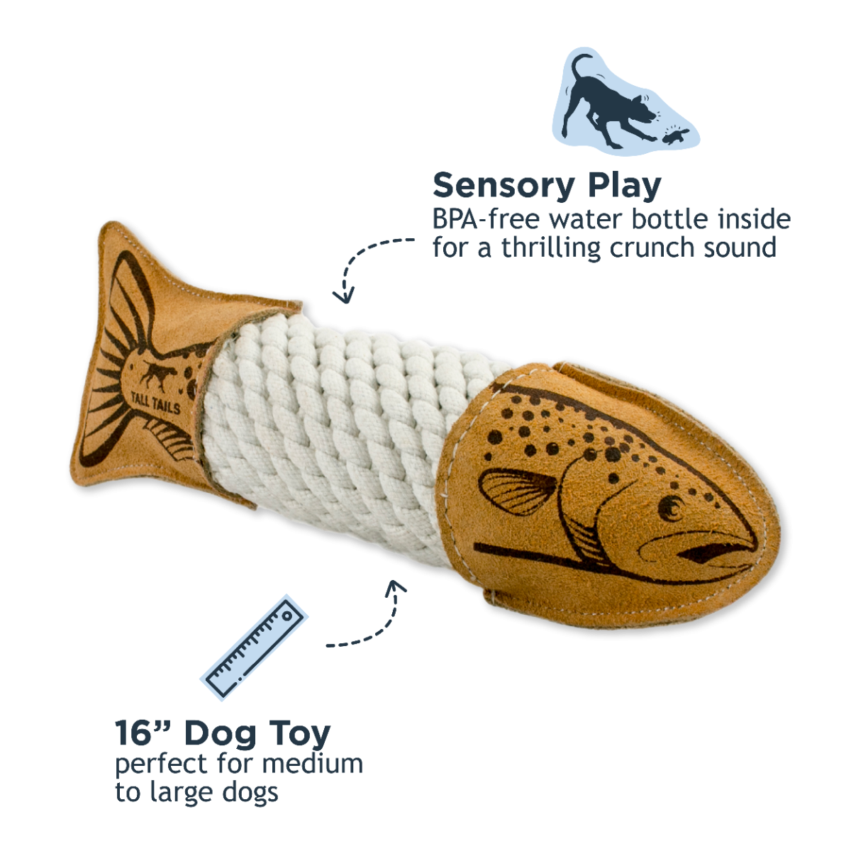 Tall Tails - Leather Toy - Natural Leather & Rope Trout - 15"