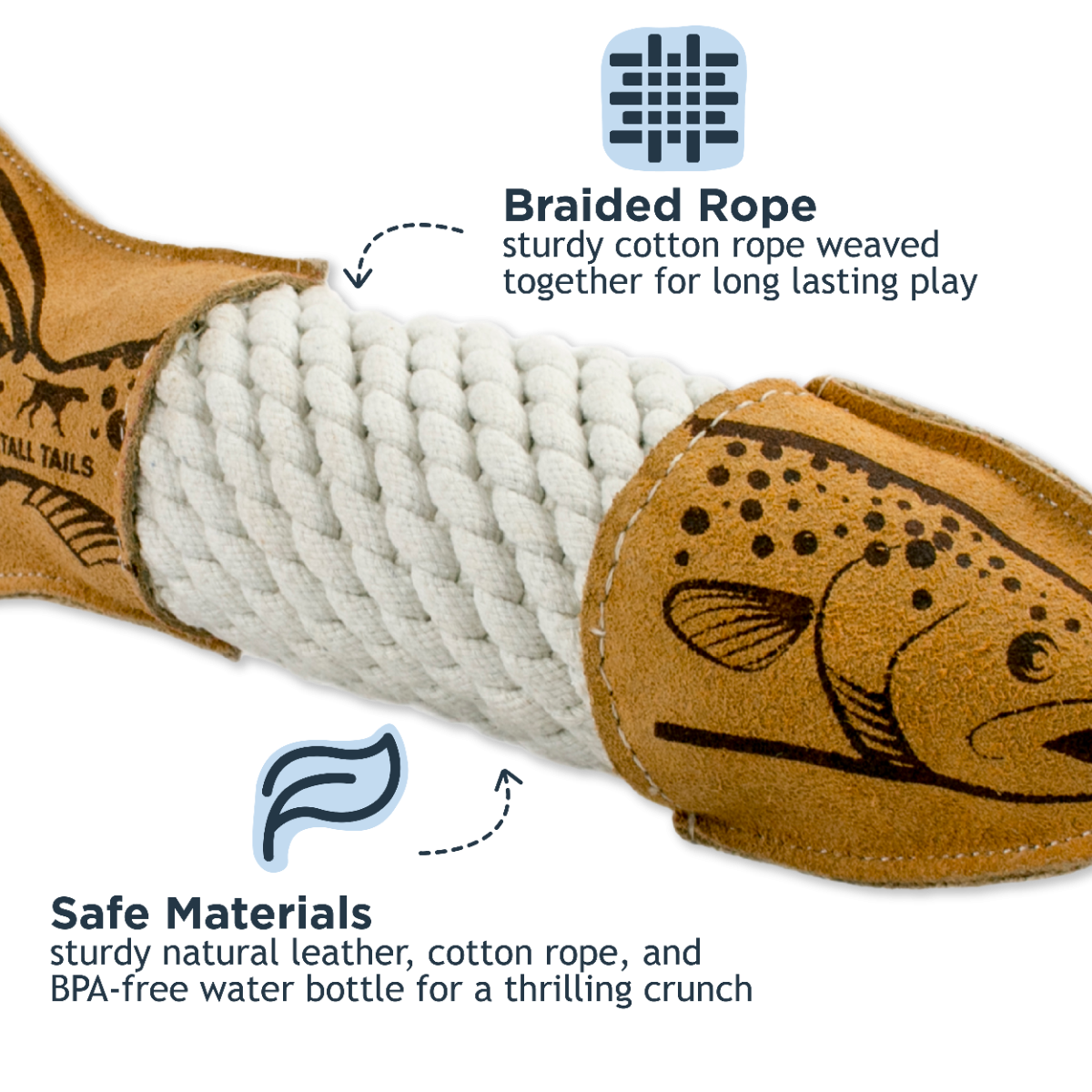 Tall Tails - Leather Toy - Natural Leather & Rope Trout - 15"