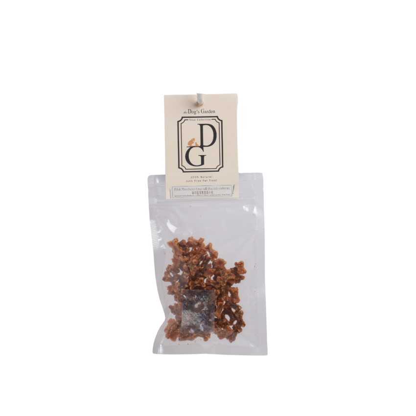 the Dog's Garden - Air-Dried Treat - Polish Mini chicken training bones with blue and cranberries - 40g