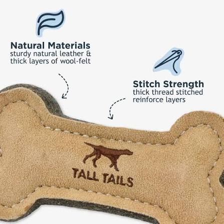 Tall Tails Toy Leather - Natural Wool Bone 6"
